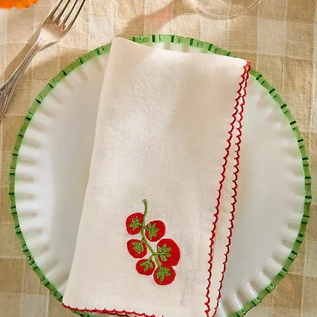 Embroidered Vegetable Linen Napkins, Set of 2