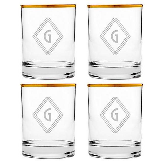 S/4 Deco Diamond Monogram Glasses, Gold