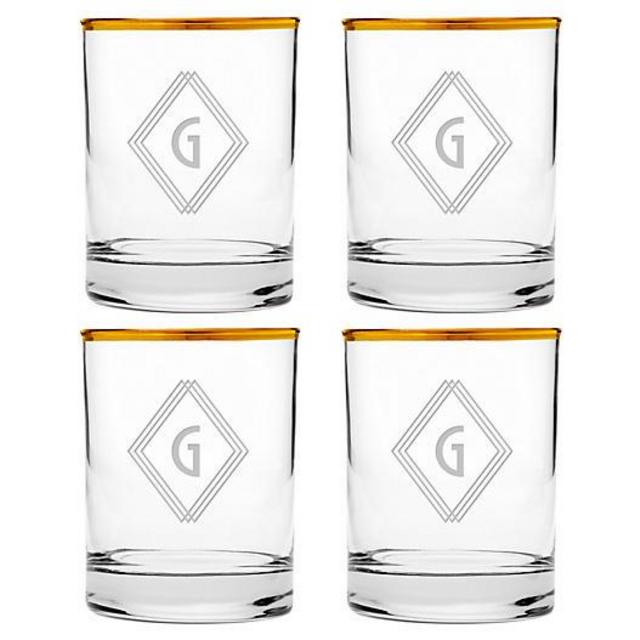 S/4 Deco Diamond Monogram Glasses, Gold