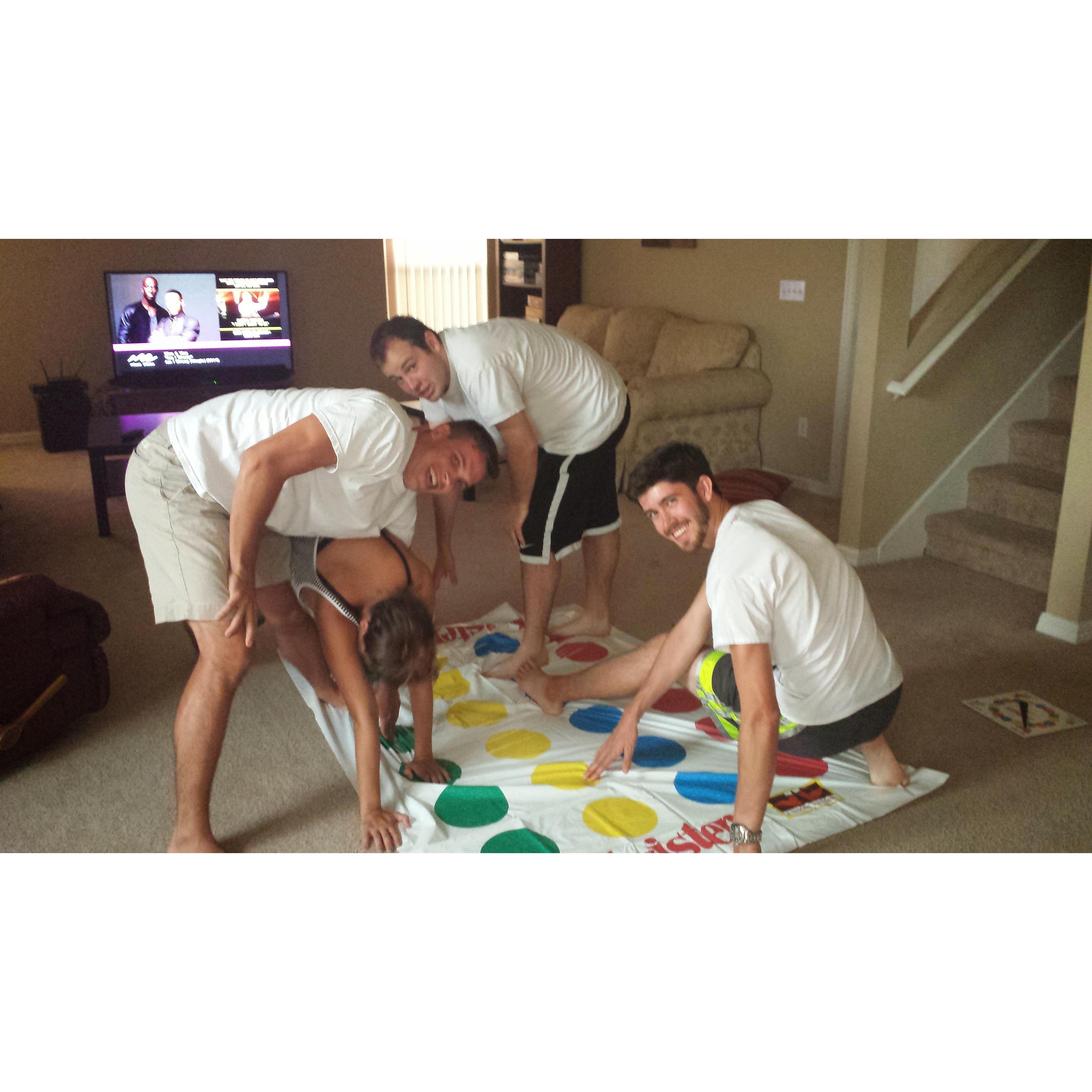 2014: Twister-A common Friday night college activity at the first house per Lisa's request!