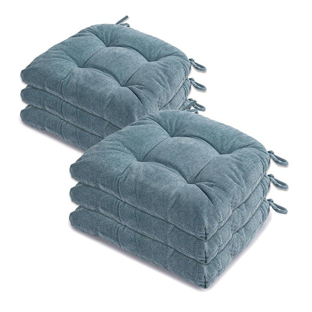 GYALAPERI Chair Cushions for Dining Chairs Set of 6, Tufted Textured and Non-Slip Kitchen Chair Cushions Pads with Ties, Seat Cushions for Kitchen Patio Office Chairs, Dark Blue