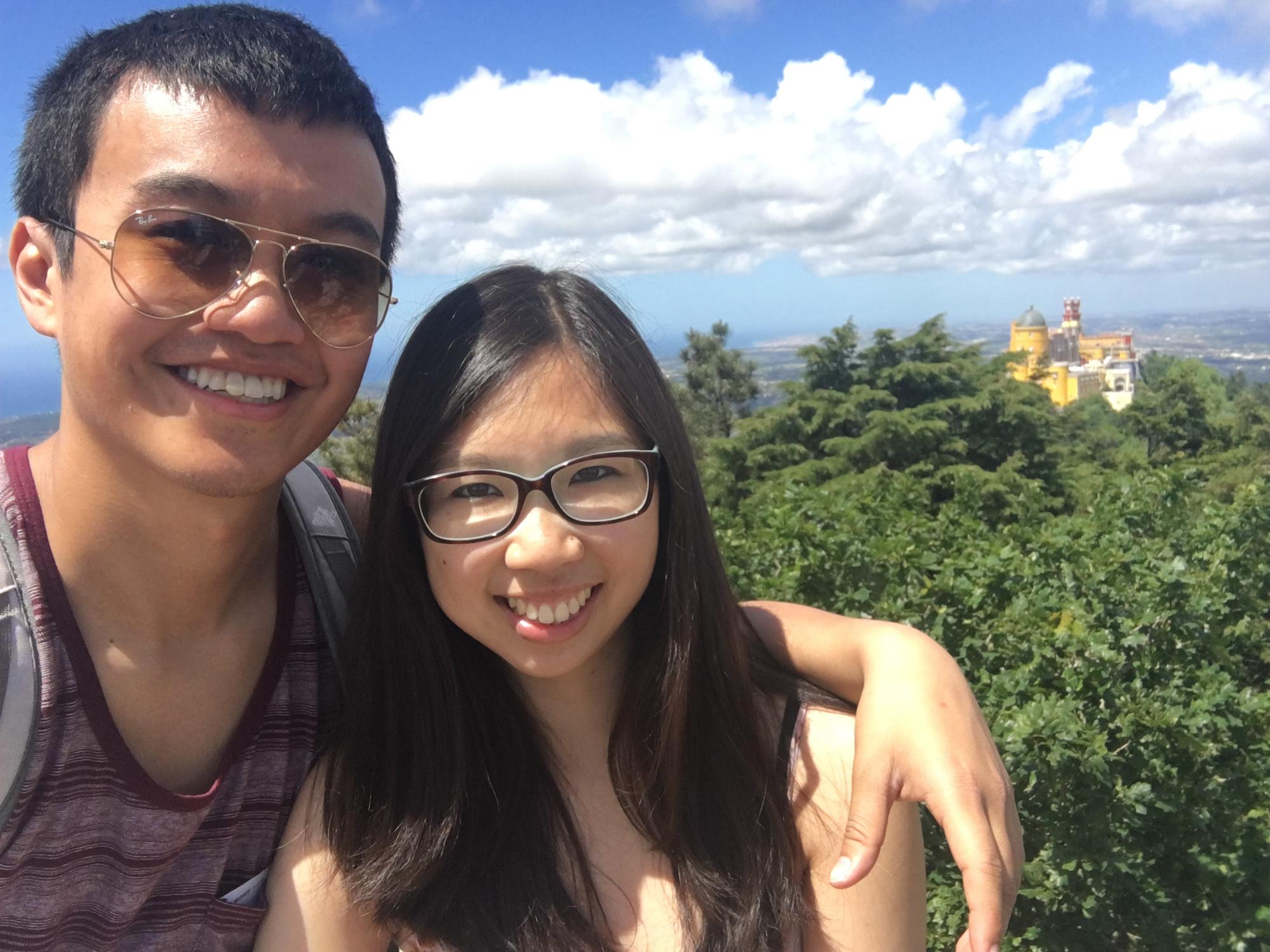 In the background is Pena Palace, in Sintra, Portugal