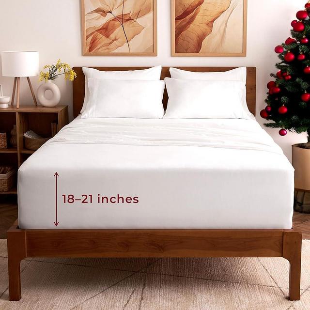 Mellanni Iconic Queen Sheet Set - 6-Piece Bed Sheets, (Including 4 Pillowcases), 21-Inch Extra Deep Pocket, Easy Care, Ultra Soft, Cooling Sheets, Brushed Microfiber - White