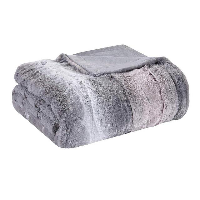 Madison Park Zuri Soft Plush Luxury Oversized Faux Fur Throw Animal Stripes Design, Faux Mink On The Reverse, Modern Cold Weather Blanket for Bed, Sofa Couch, 60x70, Blush/Grey