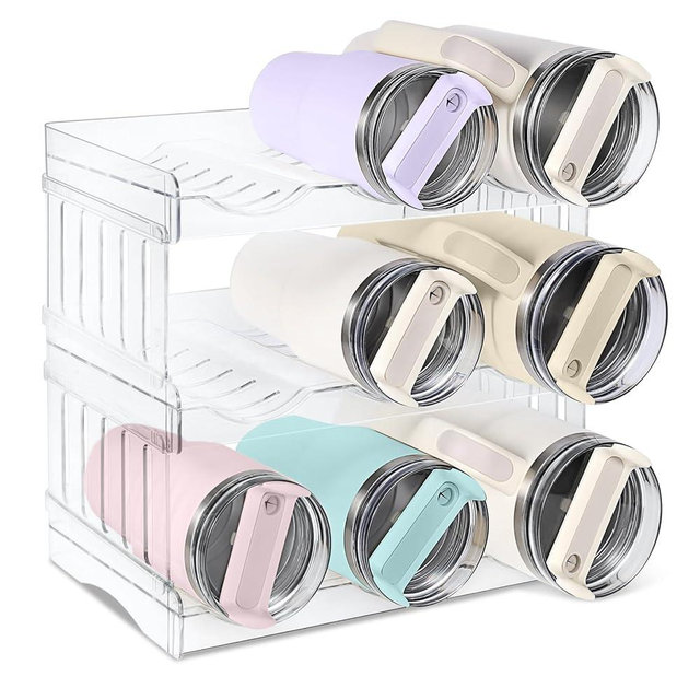[ Large Compartment ] Stackable Water Bottle Organizer Holder - Compatible With Stanley/Simple Modern 40 Oz Tumbler with Handle,Pantry Kitchen Cabinet Organizer and Storage for Stanley Cup Accessories