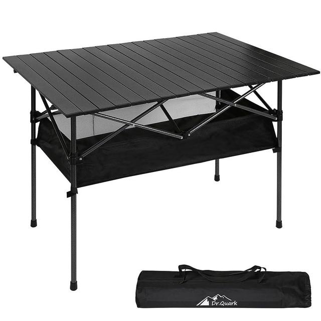 Dr.Quark Camping Table Ultra Compact Aluminum Folding Camping Table with Large Storage Roll Up Portable Camping Table 4-6 Person Foldable Camp Table with Carry Bag