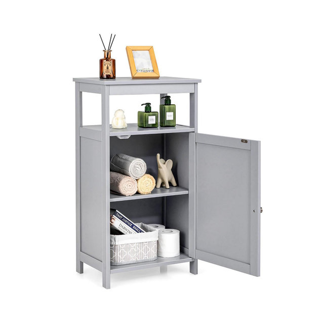 Costway Wooden Bathroom Floor Cabinet with Multifunction Storage Rack Organizer Stand