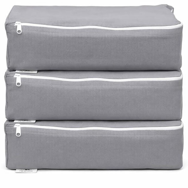 Forever Cotton Packing Cubes Bag Pure Canvas Travel Organizers (18"x12"x4") with Durable YKK Zippers for Clothes, Shoes & Luggage Storage (Set of 3 (Large), Gray)