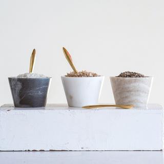 3-Piece Marble Pinch Pot Set with Brass Spoons