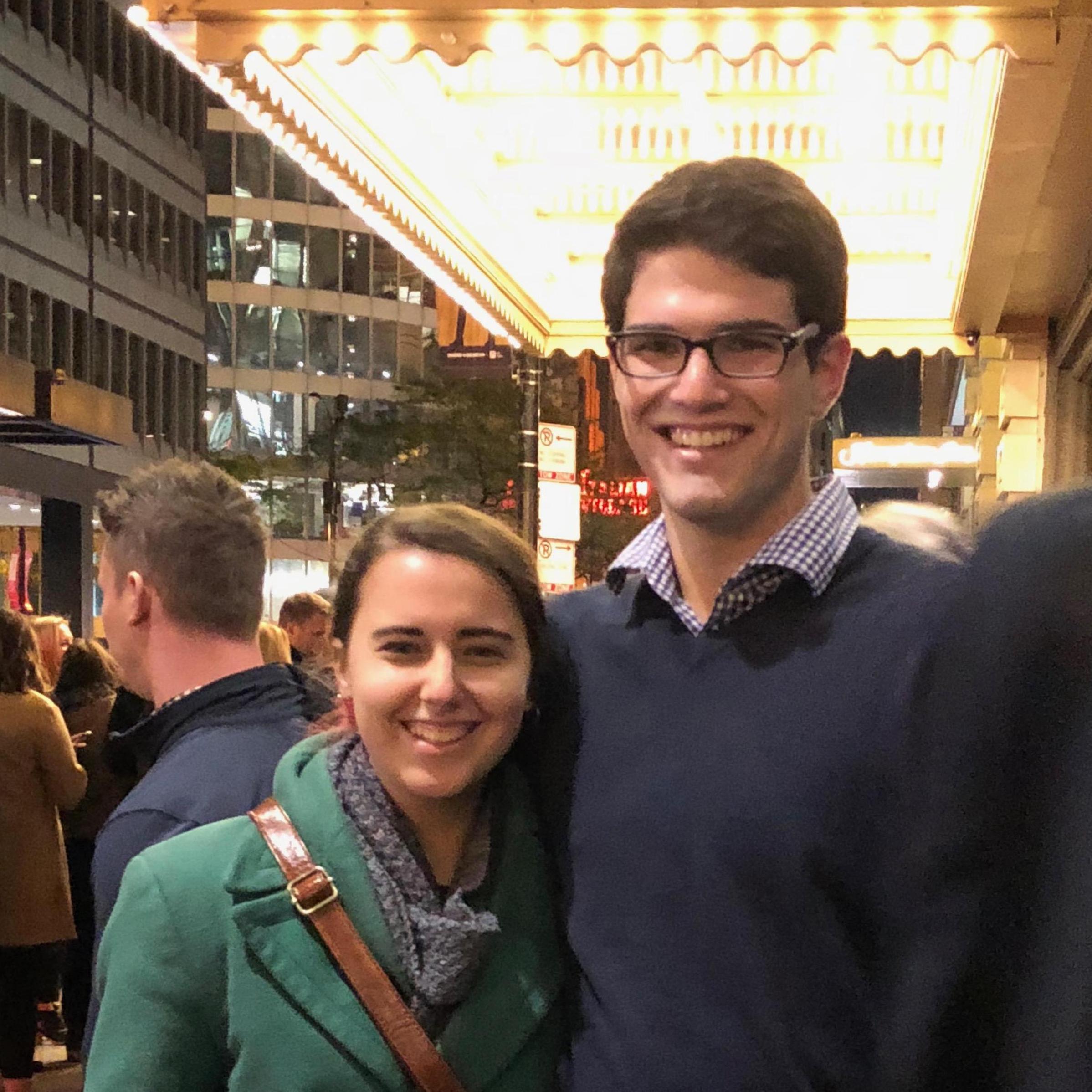 John and I before seeing Hamilton on one of his visits to Chicago before we moved in together.