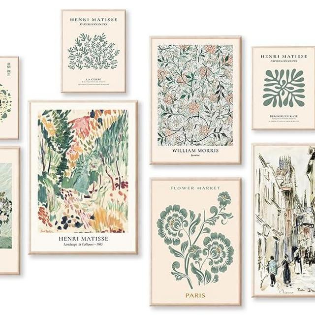Sage Green Wall Art Prints Eclectic Decor, KBKBART 9 PCS Sage Green Wall Decor, Green Matisse Wall Art for Bedroom, Abstract Posters for Room Aesthetic, Green Eclectic Home Decor for Teen Girl's Dorm,
