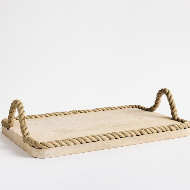 Reclaimed Wood And Rope Tray Rectangle