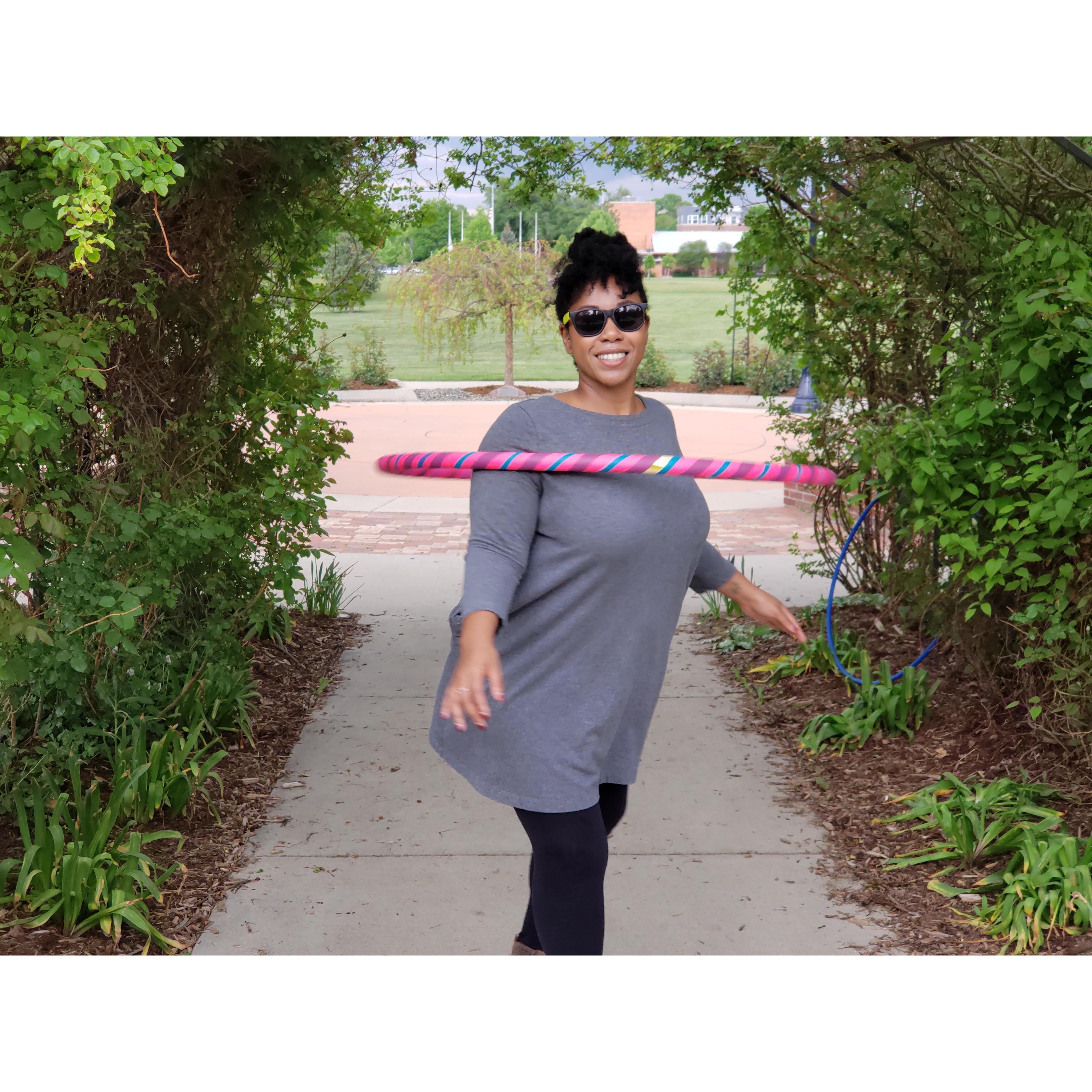 Hula Hooping at the Rose Garden at Roosevelt Park.