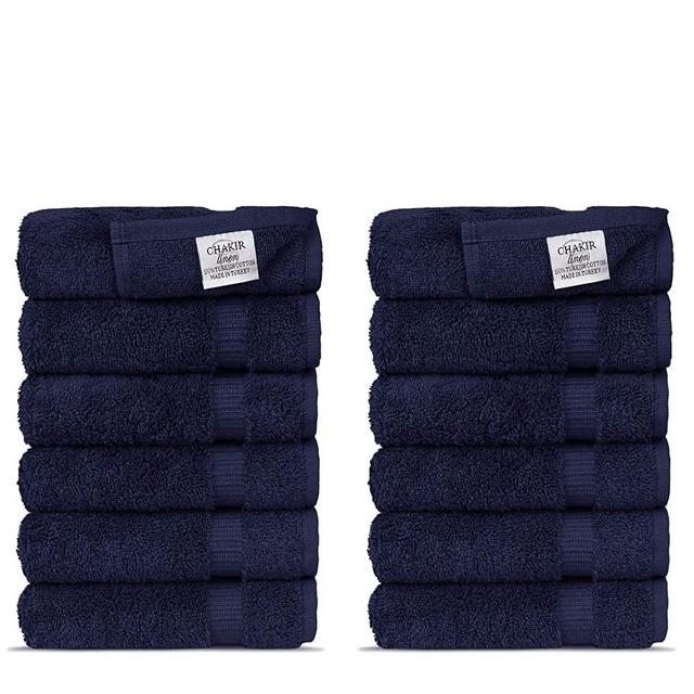Chakir Turkish Linens Hotel & Spa Quality, Highly Absorbent 100% Turkish Cotton Washcloths (12 Pack, Navy)
