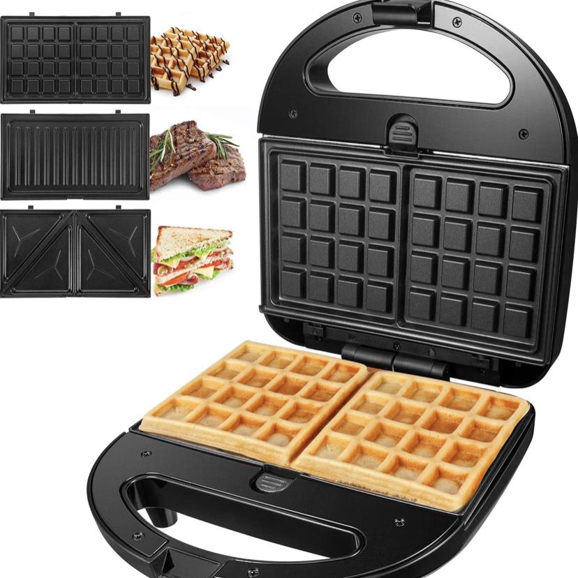 OSTBA Sandwich Maker 3-in-1 Waffle Iron, 750W Panini Press Grill with 3 Detachable Non-stick Plates, LED Indicator Lights, Cool Touch Handle, Easy to Clean