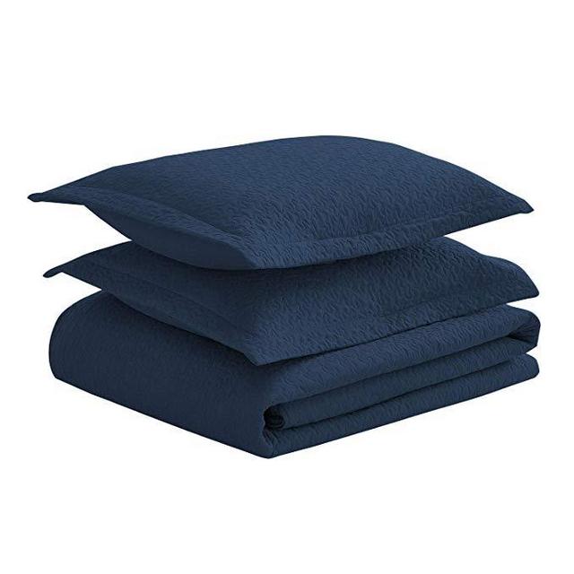 Luxe Bedding Solid Color Lightweight Oversize Cotton Filled Stitch 3-piece Jigsaw Bedspread Coverlet Set (King/California King, Navy Blue)