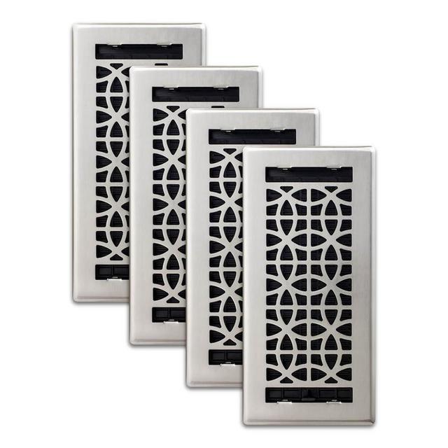 Decor Grates (4-Pack) ECH410-NKL Eclipse Floor Register, 4x10 Inches, Brushed Nickel Finish