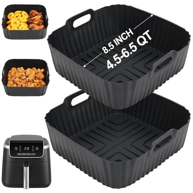 BYKITCHEN Air Fryer Silicone Liners for Ninja Air Fryer Pro 5 QT AF141, Ninja AG301, Cosori 5QT/6QT & Other 4.5-6.5 QT Airfryer, 8.5in Square Air Fryer Liners, Ninja Air Fryer Accessories(Set of 2)