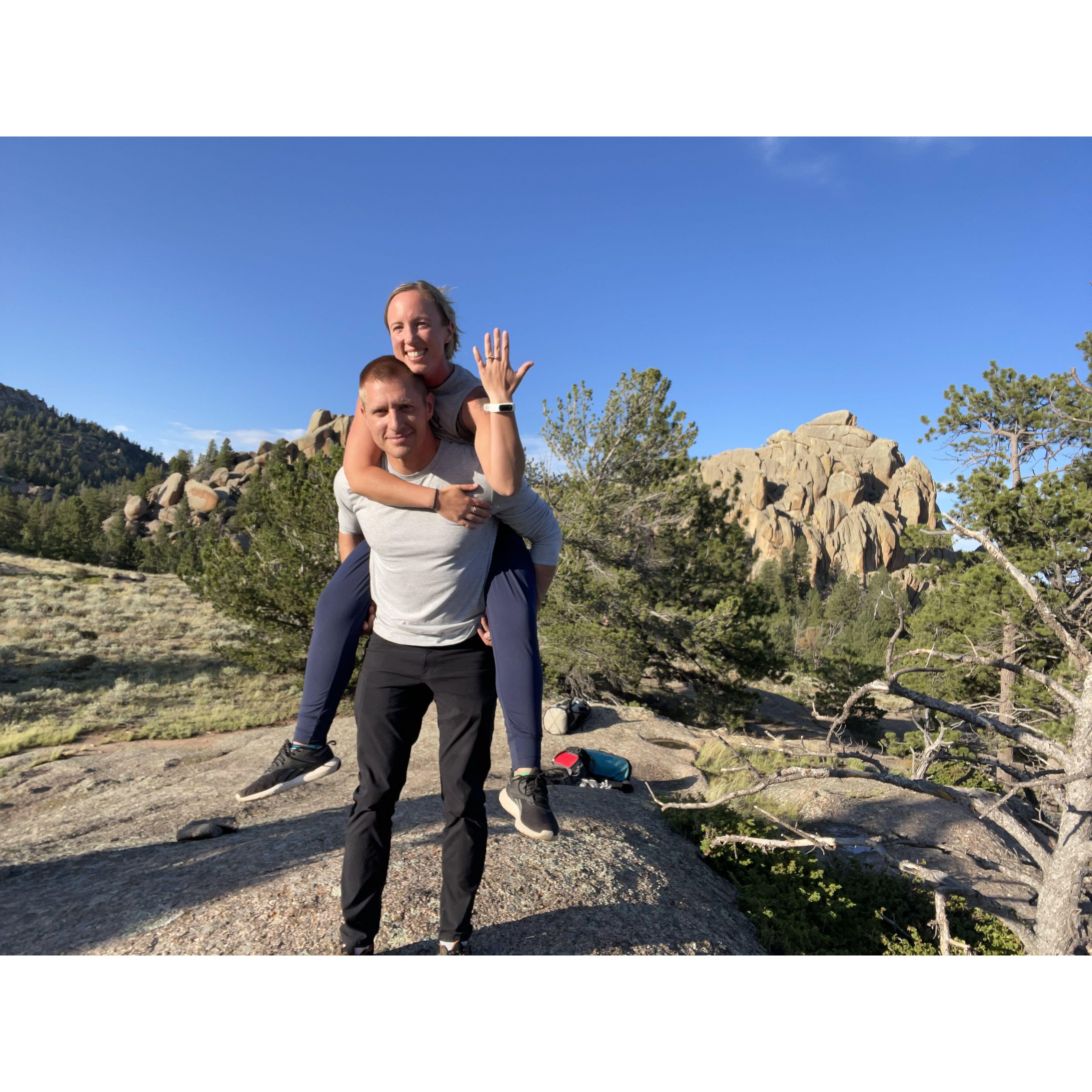 Right after Alex proposed to Colleen in Vedauwoo, WY!