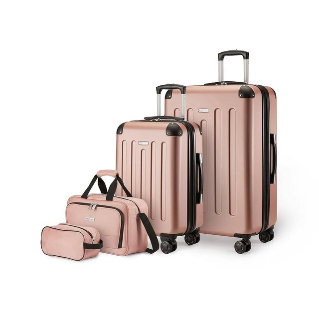 Amazon Basics Hardside Carry-On Spinner, 4-piece set, Rose Gold
