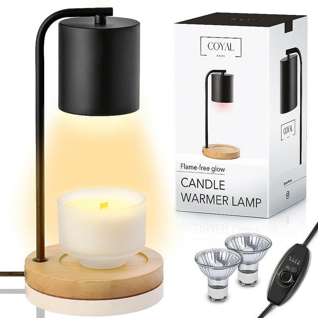 COYAL Candle Warmer Lamp - Flameless Electric Candle Warmer with Two Bulbs, Scented Candle Lamp - Candle Warmer Lamp for Jar Candles with Timer & Dimmer, Stylish Design Candle Warming Lamp- Black/Wood
