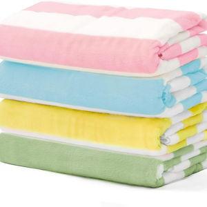 Touchat 4 Pack Cabana Stripe 250GSM Polyester Lightweight Quick-Dry Beach Towel & Blanket Combo- 30'' x 60'' Compact Travel Towel for Pool, Camping, Gym, Yoga | Ultra-Portable, Multi-Functional，Color