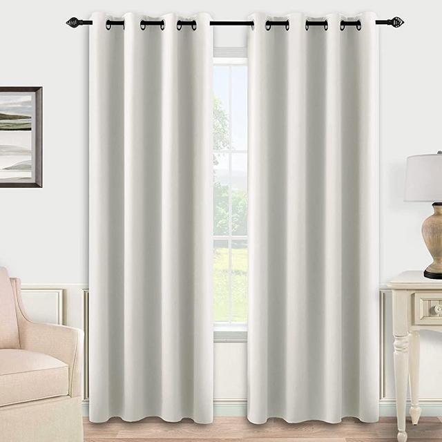 KOUFALL 90 Inch Long Room Darkening Curtains for Bedroom 2 Panels Set,Thermal Insulated Winter Blackout Off Window Curtains for Living Room, Beige