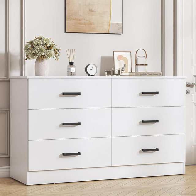 Bigbiglife Wood Dresser for Bedroom, 6 Drawer Double Dresser, Modern Chest of Drawers with Deep Drawers, Large Storage Organizer for Living Room, Closet,15.8" D x 47.2" W x 27.7" H (White)
