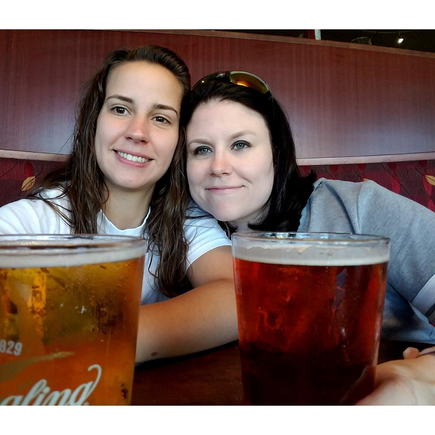 Grabbing beers.