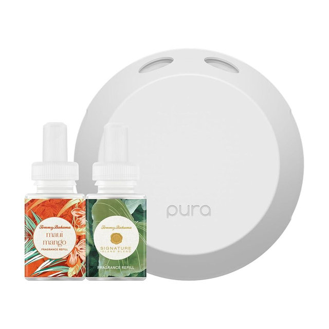 Pura Smart Home Fragrance Device Starter Set - Pura 4 - Scent Diffuser for Home - Includes Fragrance Aroma Diffuser - Square Box, Maui Mango and Signature Island Blend Scent Refills