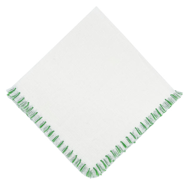 White Hand Knot Sapphire Fringe Linen Dinner Napkins