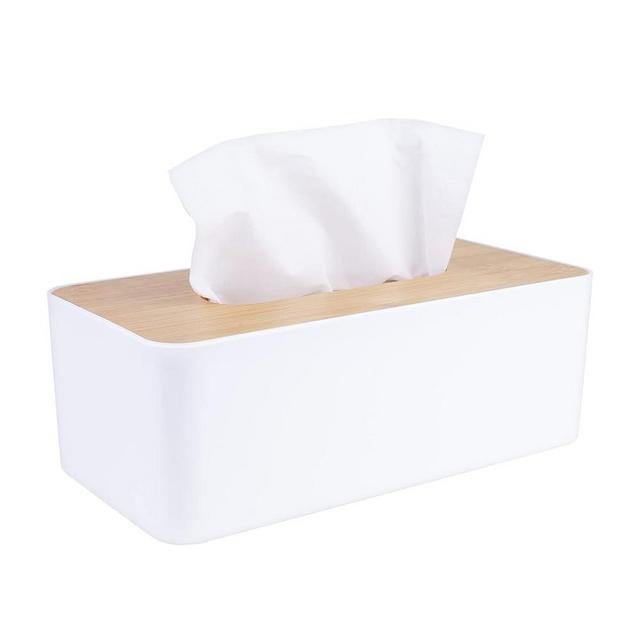 Tissue Box Cover,Tissue Holders,Bamboo Cover Plate,for Bathroom, Bedroom, Dinner Table, Office (White)