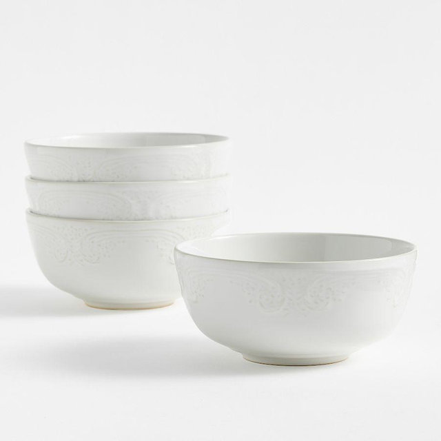 Ophelia Stoneware Cereal Bowls, Set of 4 - White