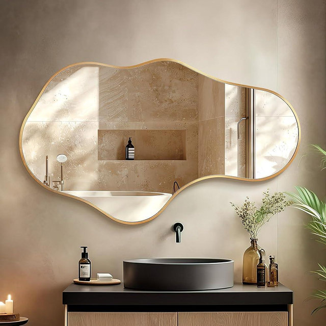 Dorlicecass Irregular Wall Mirror - Wall Mirrors Decorative 24"x 40" Asymmetrical Abstract Mirror Aviation Aluminum Alloy Frame Unique for Bathroom, Bedroom, Living Room, Cloakroom, Entryway Gold