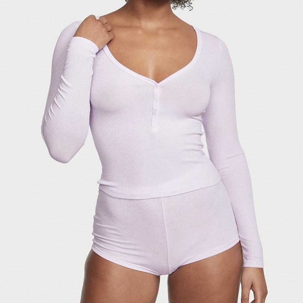 Perfume Ribbed Modal Henley Short Pajama Set