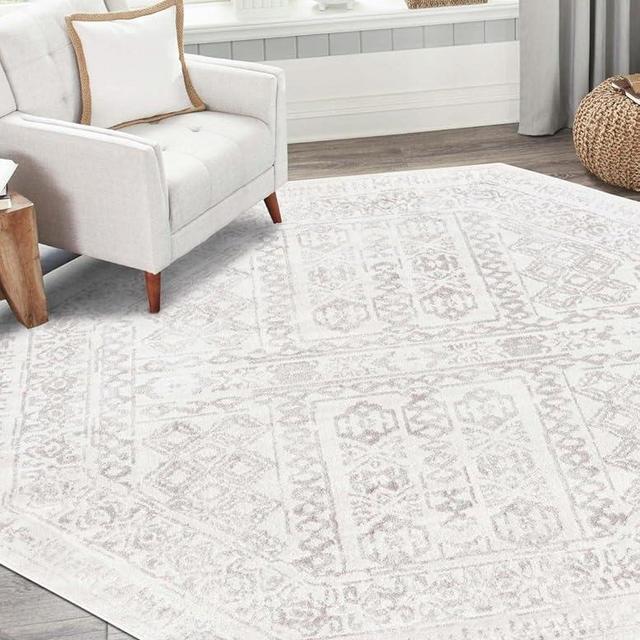 Unique Loom Oxford Collection Area Rug - Magdelan (7' 1" Octagon, Cream/ Ivory)