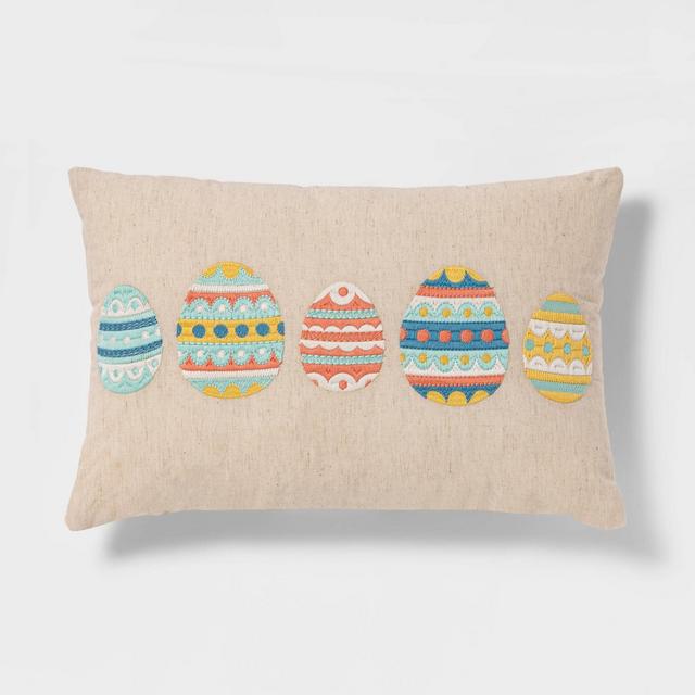 Lumbar Embroidered Easter Egg Applique Pillow Natural - Spritz™