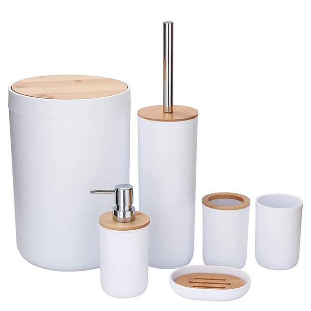 iMucci Bathroom Accessories Set - with Trash Can Toothbrush Holder Soap Dispenser Soap and Lotion Set Tumbler Cup…
