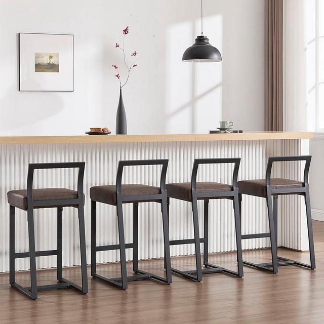 RIVOVA Bar Stools Set of 4, 26" Counter Height Bar Stools with Back and Metal Frame, PU Leather Kitchen Barstools Upholstered Barstools Armless Counter Chairs for Kitchen Island, Coffee Brown