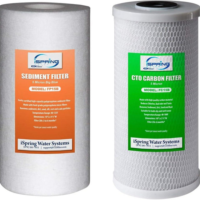 iSpring F2WGB21B Whole House 4.5"x10" Water Filtration High Capacity Sediment and CTO Carbon Block Water Filter Replacement Cartridge Pack Set, Model: WGB21B