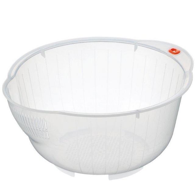 Inomata Japanese Rice Washing Bowl with Side and Bottom Drainers, Clear