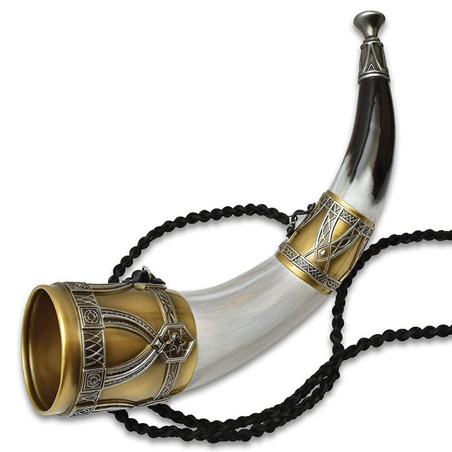 Lord of The Rings Horn of Gondor - Accurate Movie Replica, Cast Polyresin, Leather Shoulder Strap, Display Stand - Length 19