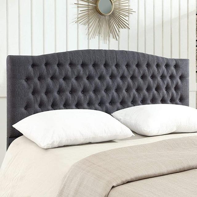 24KF Linen Upholstered Tufted Button King Headboard and Comfortable Fashional Padded King/California King Size headboard- Dark Gray