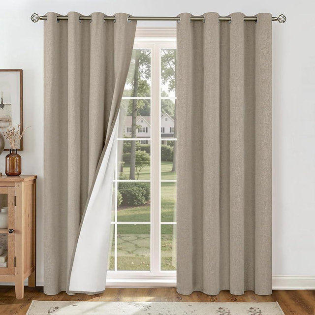 YoungsTex Taupe Linen 100% Blackout Curtains for Bedroom 80 Inches Long, Tan Thermal Insulated Drapes with Grommet Room Darkening for Living Room, 2 Panels, 52 X 80 Inch