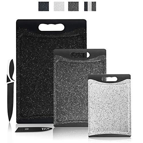 CHEF GRIDS Durable Plastic XL Marble Cutting Board, Chopping Board Thick Plastic, for Vegetable Meat or Cheese with Non-Slip Feet, Handles Juice Groove | Dishwasher Safe (3-pc Set, Multi)