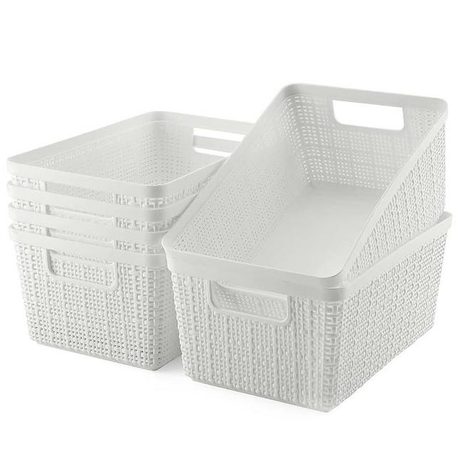 Set of 6 Plastic Storage Bins Pantry Organization and Storage Containers Storage Baskets Shelf Organizer Bins for Shelves Drawers Desktop Closet Playroom Classroom Office, White