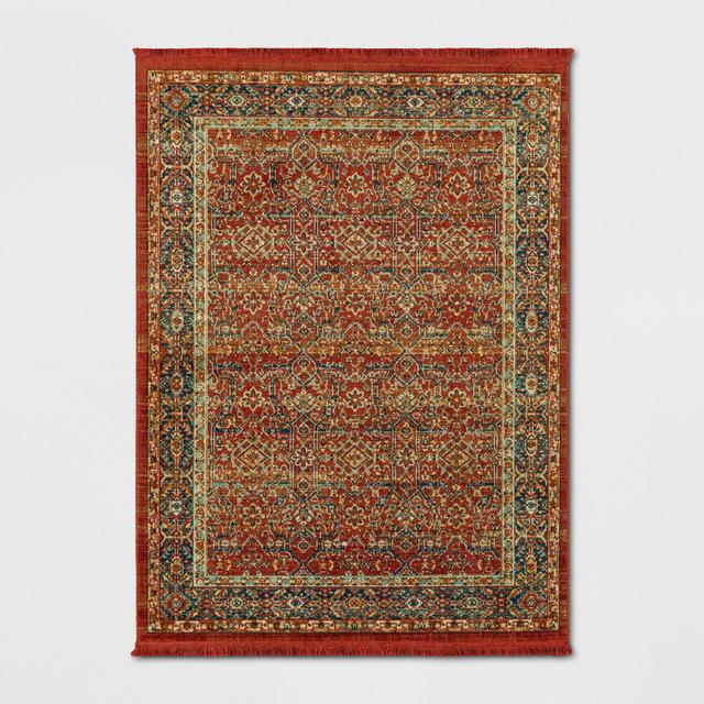 5'X7' Damask Woven Persian with Fringe Area Rug Dark Auburn - Threshold™