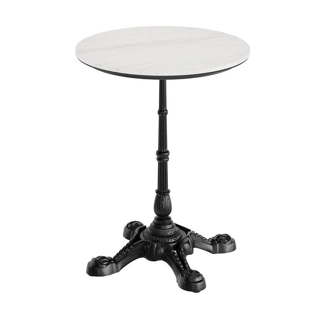 Flash Furniture Acadia 24" Round Indoor Outdoor White Faux Marble Tabletop with Black Bistro Base, Scratch, Heat & UV Resistant, Seamless TopGuard Top and Edge