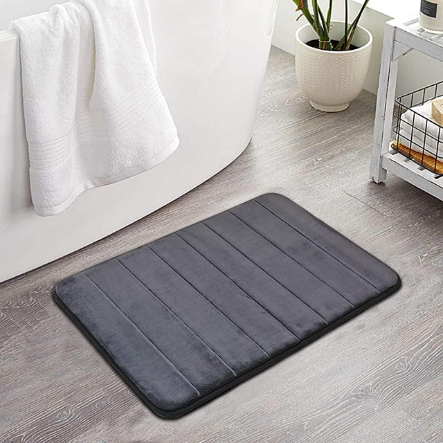 Memory Foam Bath Rug Non Slip Absorbent Bathroom Rugs with TPR Backing Ultra Soft Bath Room Floor Mat Kitchen Runner Restroom Living Room Carpet,17”x 24”,Dark Grey