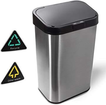 Display4top 60L,15.9 Gallon Original Touchless Automatic Motion Sensor Trash Can,Stainless Steel Extra-Wide Opening Kitchen Trash Can,Silver